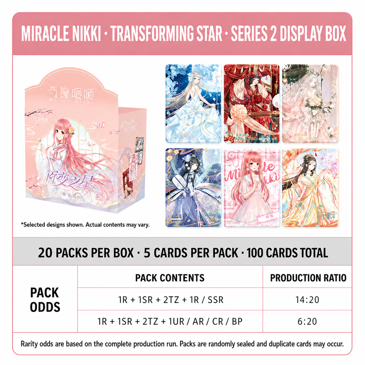 English product guide for KAYOU Miracle Nikki Transforming Star Miaosi Pack Series 2 display box