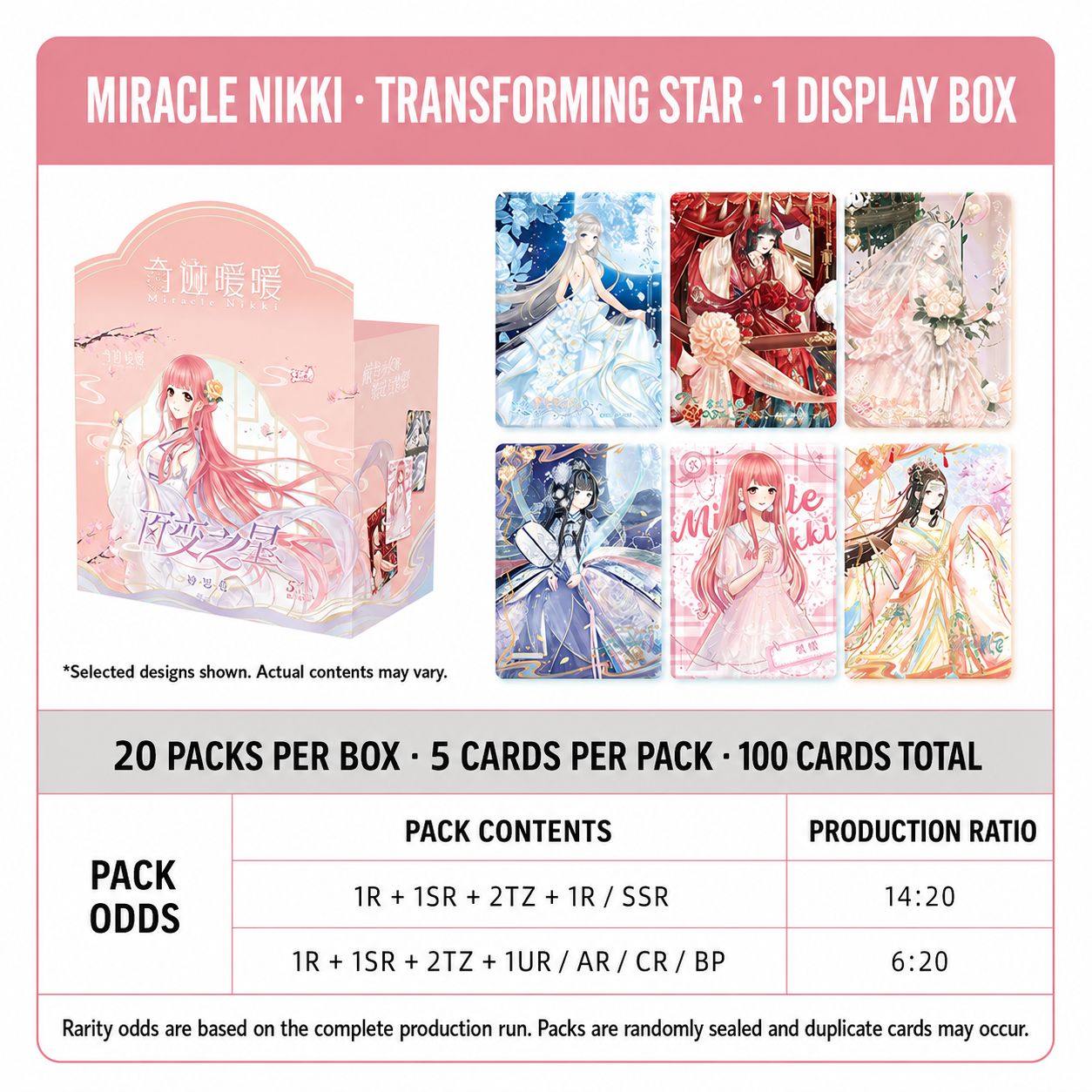 English outer labels for KAYOU Miracle Nikki Miaosi Series 1 box with original product and card text preserved