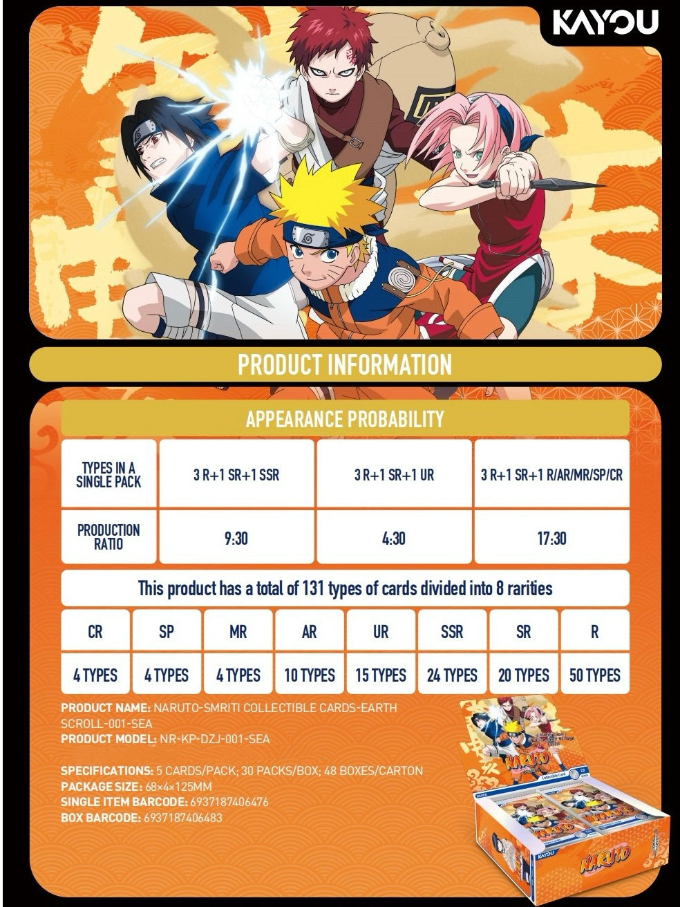 KAYOU Naruto - Smriti Collectible Cards - Earth Scroll - 001 - SEA - Series 1 - Display Box product image