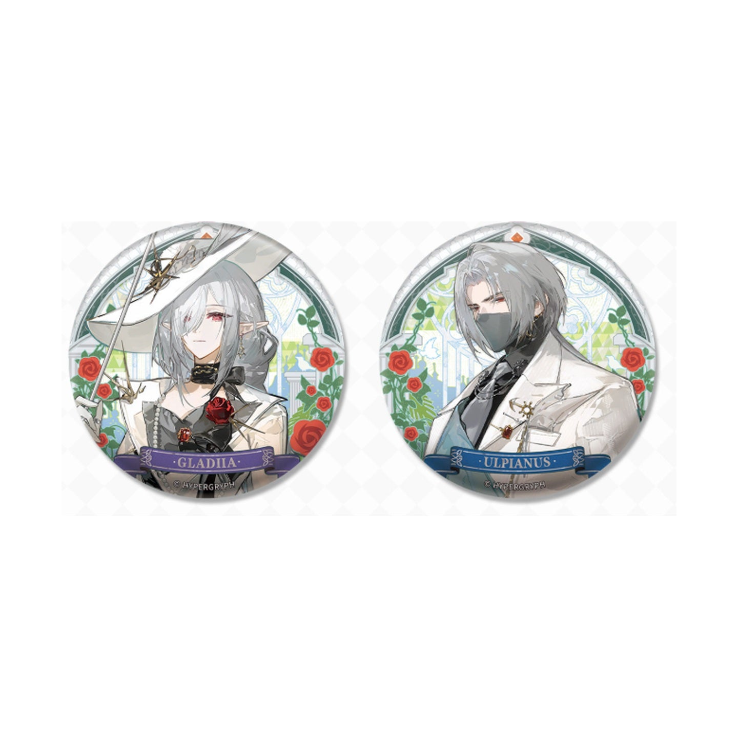 KAYOU x Arknights Luminescent Serenade Badge Blind Pack Gladiia and Ulpianus detail photo