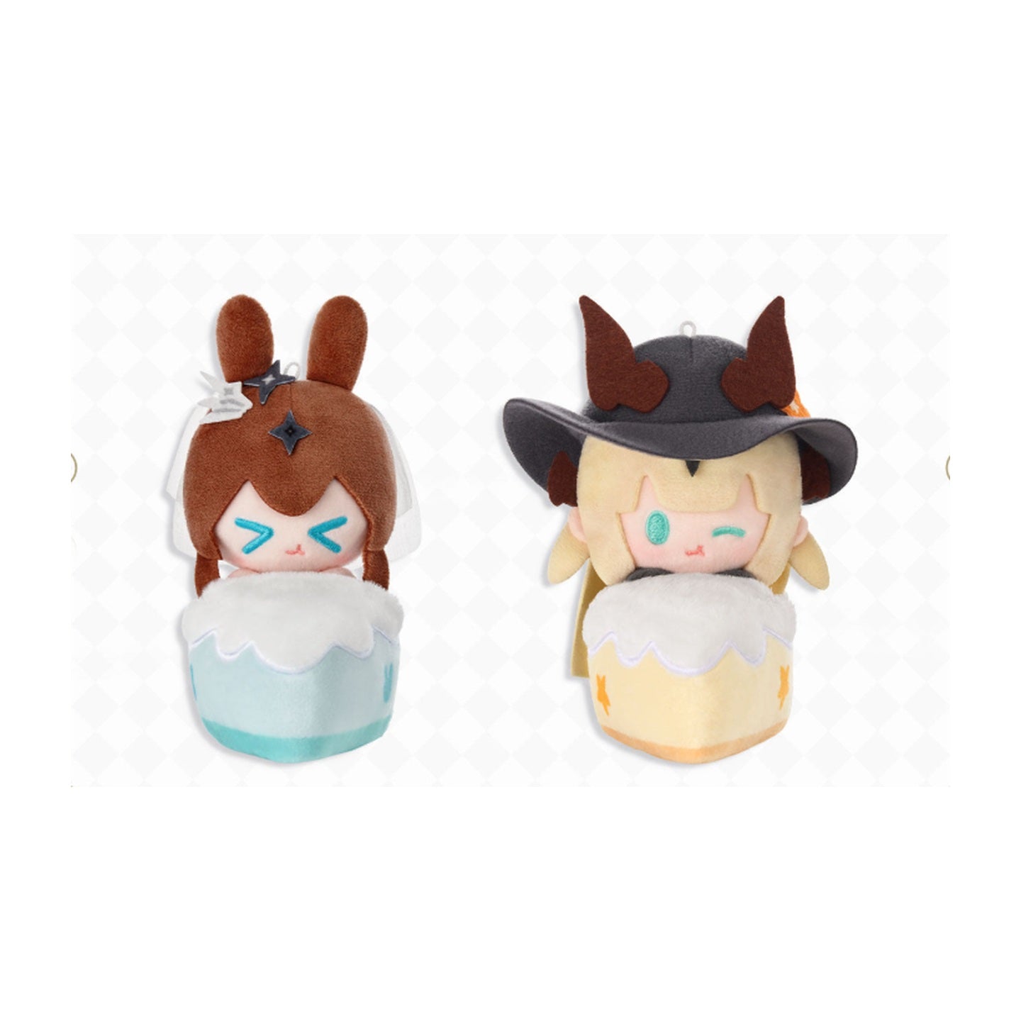 KAYOU x Arknights Luminescent Serenade Birthday Cake Plush Charm possible designs featuring Amiya and Reed the Flame Shadow