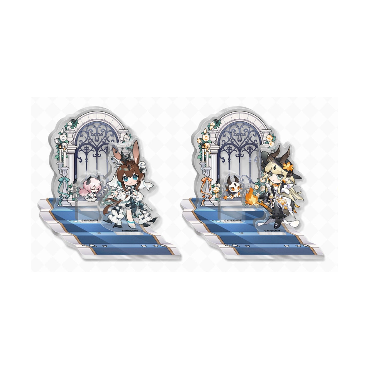 KAYOU x Arknights Luminescent Serenade Chibi Acrylic Stand Amiya and Reed the Flame Shadow detail photo