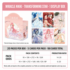 English outer labels for KAYOU Miracle Nikki Miaosi Series 1 box with original product and card text preserved