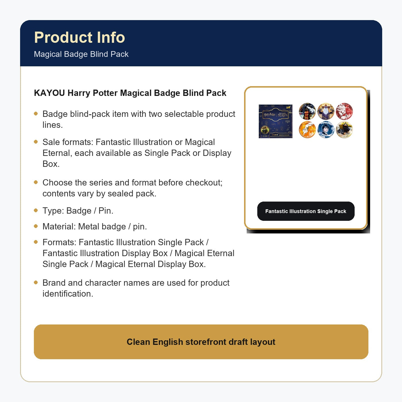 KAYOU Harry Potter Magical Badge Blind Pack English listing card