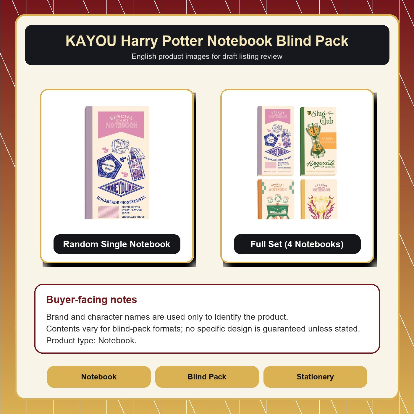 KAYOU Harry Potter Notebook Blind Pack English listing card