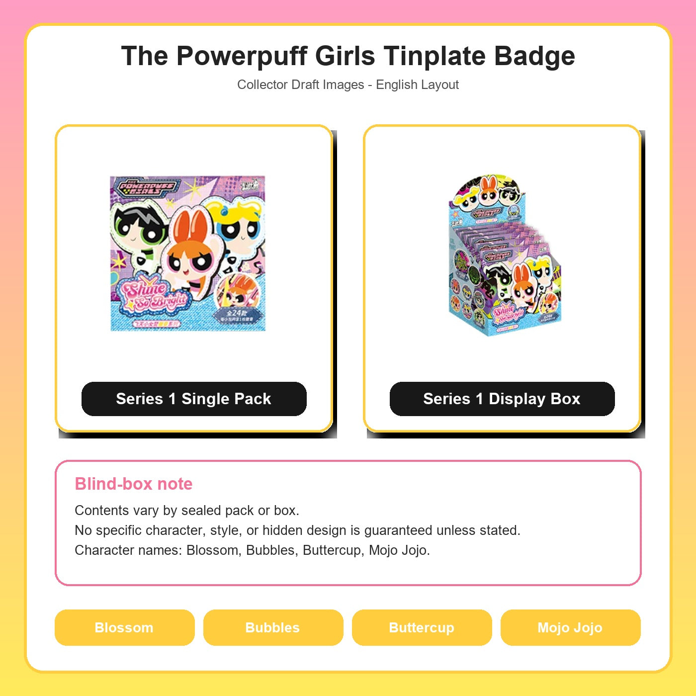 The Powerpuff Girls Tinplate Badge Blind Pack overview
