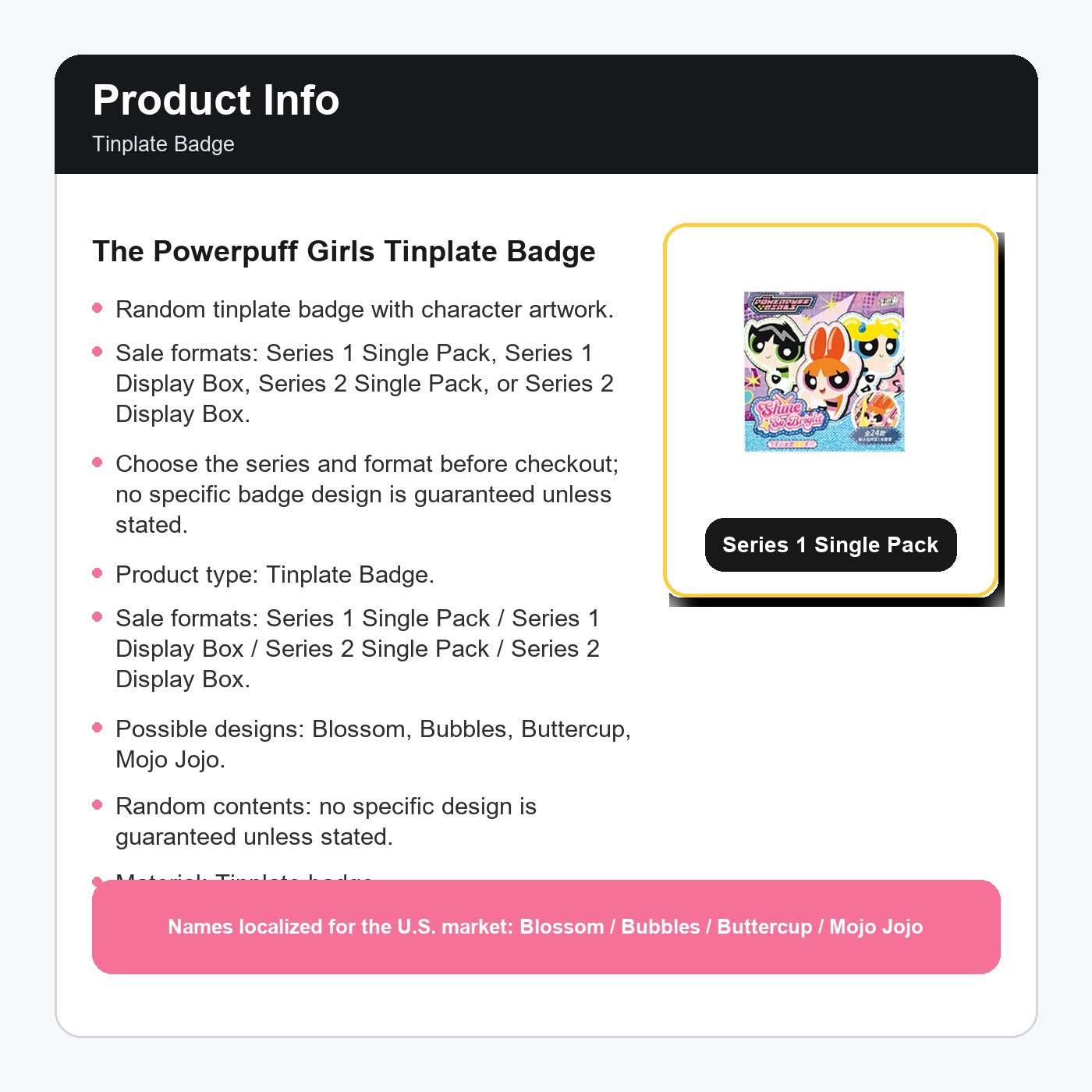 The Powerpuff Girls Tinplate Badge Blind Pack product info